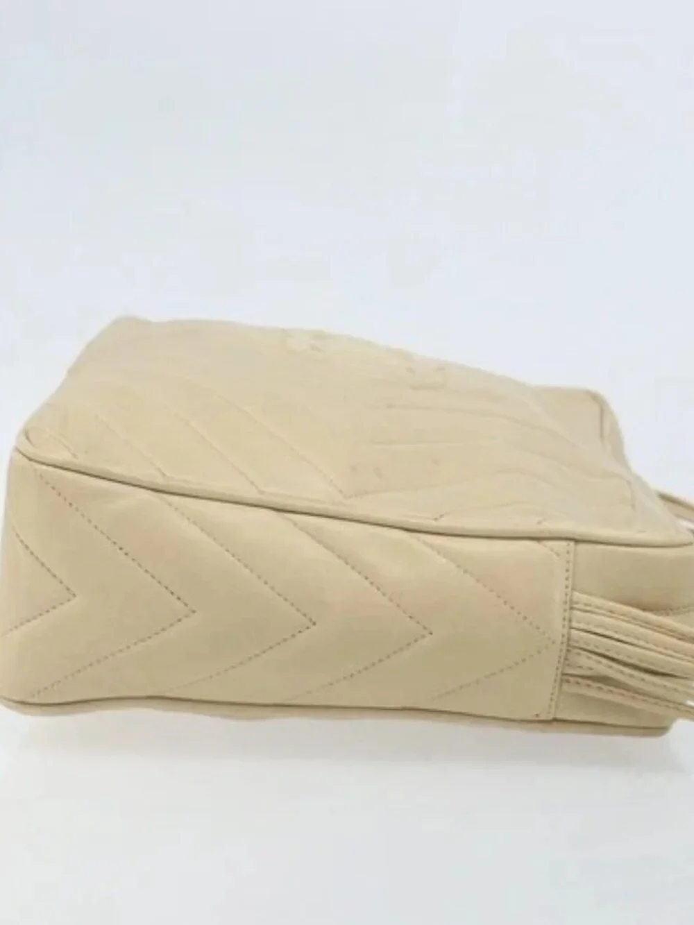 CHANEL Shoulder Bag Lamb Skin Beige Gold CC Auth BA11562A